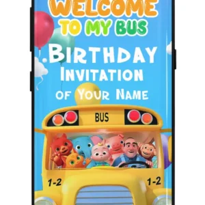 Wheel on the bus birthday Invitation Video design preview