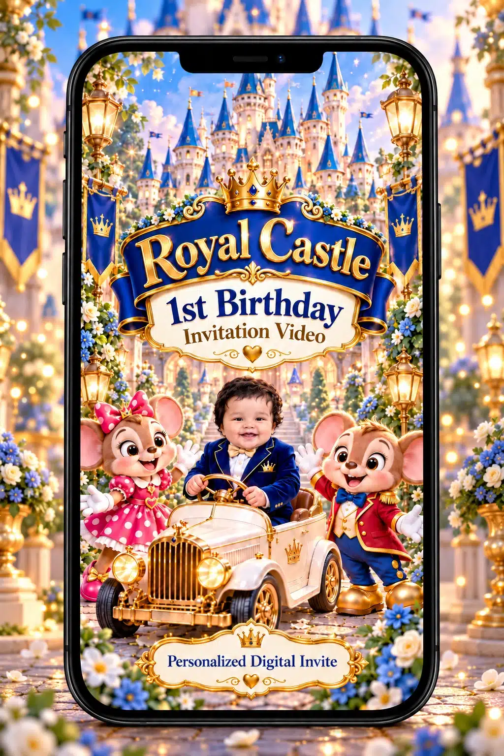 Royal Castle 1st Birthday Invitation Video | Baby Boy Invite